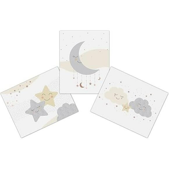 Nursery wall art set moon star cloud prints unframed 11x14 baby room decor - Picture 5 of 5